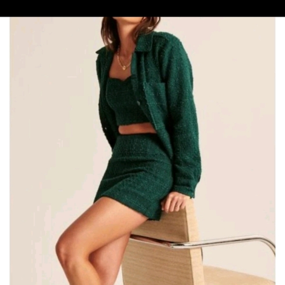 😀Abercrombie & Fitch Oversized Tweed Shacket Blazer Jacket Shirt Green Size XS